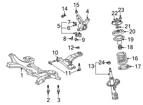 2001 Toyota Celica Front Suspension Components, Lower Control Arm, Stabilizer Bar Engine Cradle Diagram for 51201-20352