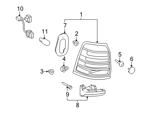 2011 Lexus LX570 Bulbs Retainer, Rear Bumper, Upper RH Diagram for 52562-60050