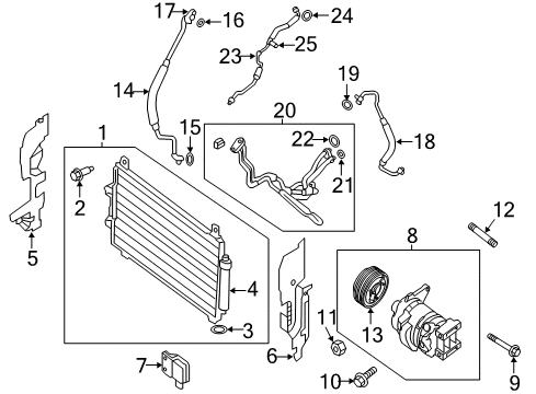 2019 Nissan Pathfinder A/C Condenser, Compressor & Lines Compressor - Cooler Diagram for 92600-9NB0D