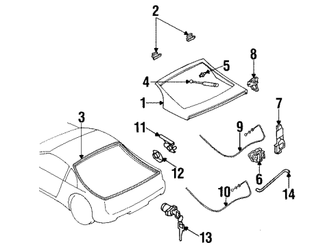 1994 Nissan 300ZX Lift Gate Rear Door Lock Assembly Diagram for 90502-30P01