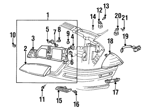 1992 Pontiac Grand Am Headlamp Components, Park & Signal Lamps, Side Marker Lamps Lens, Headlamp (W/Housing) Diagram for 16519794