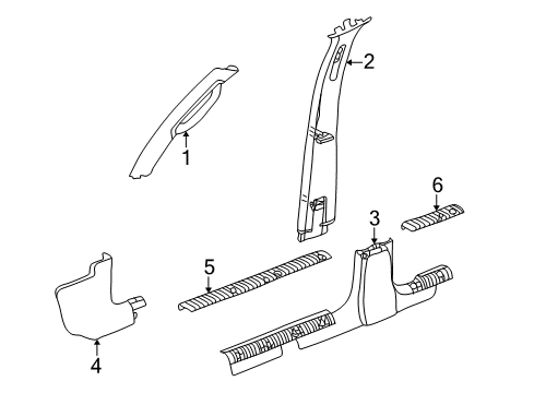 2003 Jeep Liberty Interior Trim - Pillars, Rocker & Floor Molding-A Pillar Trim Diagram for 5GM93TL2AI