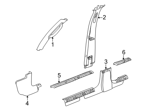 2005 Jeep Liberty Interior Trim - Pillars, Rocker & Floor Molding-A Pillar Diagram for 5GM92BD1AI