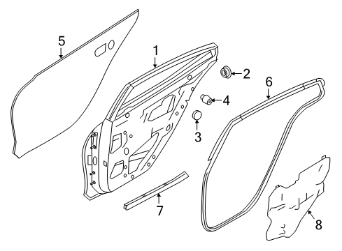 2020 Nissan Maxima Rear Door Screen-Sealing, Rear Door Diagram for 82861-4RA0A