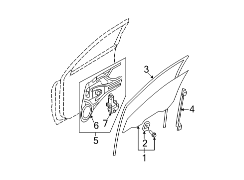 2008 Kia Sportage Rear Door Run-Front Door Window Glass Diagram for 825301F000