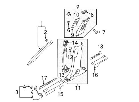 2017 Hyundai Santa Fe Interior Trim - Pillars, Rocker & Floor Trim Assembly-Center Pillar Upper RH Diagram for 85840-2W100-OM