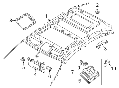 2013 Nissan Altima Sunroof Left Sun Visor Assembly Diagram for 96401-3TA0A
