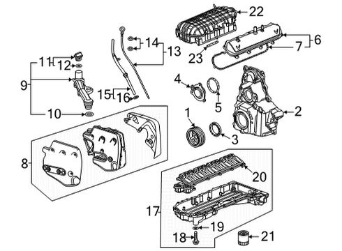 2020 Chevrolet Corvette Engine Parts, Mounts, Cylinder Head & Valves, Camshaft & Timing, Variable Valve Timing, Oil Cooler, Oil Pan, Oil Pump, Crankshaft & Bearings, Pistons, Rings & Bearings Dipstick Diagram for 12705824