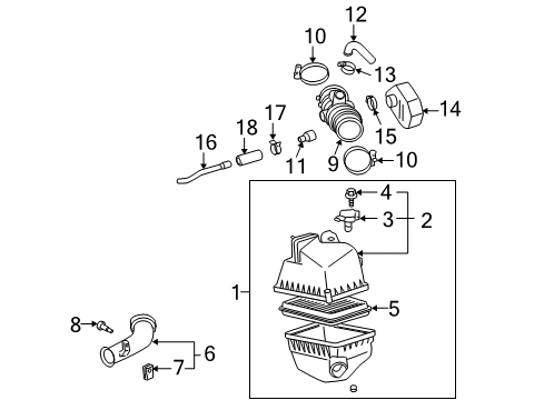 2005 Toyota Highlander Air Intake Resonator Clamp Diagram for 96111-10560