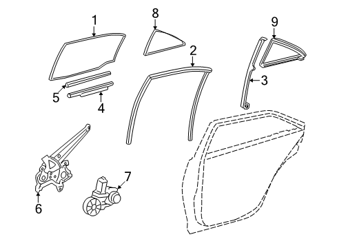 2011 Lexus HS250h Rear Door Bar Sub-Assy, Rear Door Window Division, RH Diagram for 67407-75010