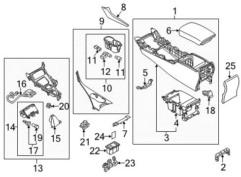 2017 Infiniti Q60 Center Console Cup Holder Assembly Diagram for 68430-4GA0A