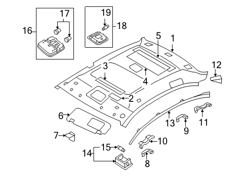 2007 Hyundai Sonata Interior Trim - Roof Overhead Console Lamp Assembly Diagram for 92810-3K000-QS