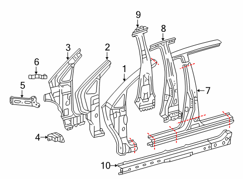 2007 Toyota Prius Center Pillar & Rocker, Hinge Pillar Fender Mounting Bracket Diagram for 53822-47020