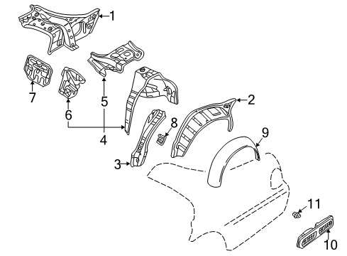 2002 Infiniti Q45 Inner Structure - Quarter Panel Protector-Rear Wheel House LH Diagram for 76749-AR000