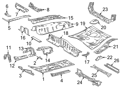 2022 Toyota Corolla Floor & Rails Center Crossmember Diagram for 57054-12061