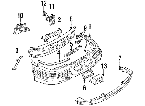 1992 Pontiac Trans Sport Front Bumper Plate Asm-Front Bumper Imp Bar Stud Diagram for 14083135