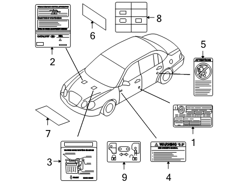 2004 Kia Amanti Information Labels Label-Caution Diagram for 25388-24002