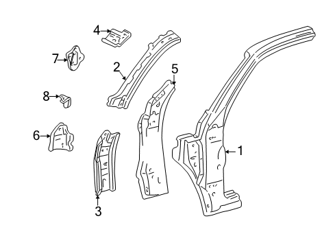 2005 Toyota Tundra Hinge Pillar Inner Hinge Pillar Reinforcement Plate Diagram for 61126-0C010