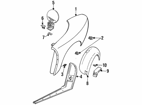 1994 Dodge Viper Quarter Panel & Components Shield-Splash Rear Lower- Right Diagram for 4642760