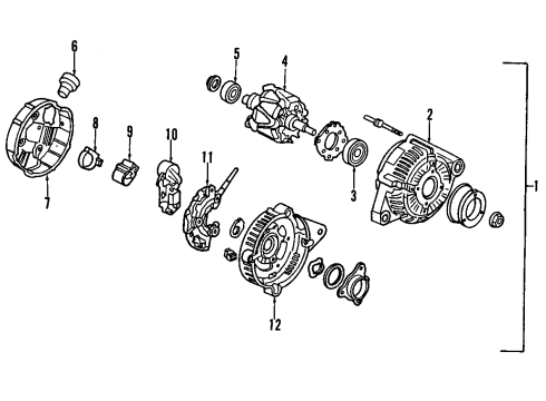 1991 Acura NSX Alternator, Starter Holder Assembly, Brush Diagram for 31105-PR7-A01
