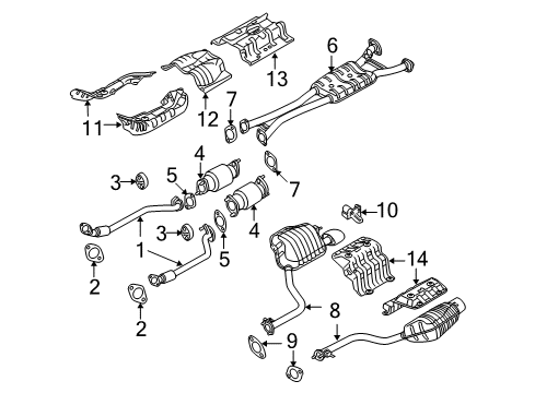 2009 Hyundai Genesis Exhaust Components Front Muffler Assembly, Right Diagram for 28615-3M300