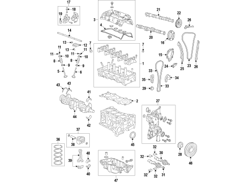 2014 Honda Accord Engine Parts, Mounts, Cylinder Head & Valves, Camshaft & Timing, Variable Valve Timing, Oil Pan, Oil Pump, Balance Shafts, Crankshaft & Bearings, Pistons, Rings & Bearings Bearing Diagram for 13435-RZP-004