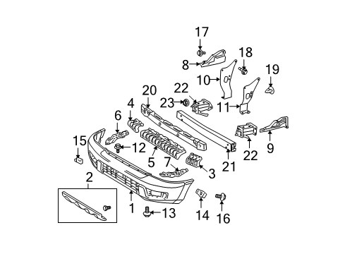 2005 Toyota 4Runner Front Bumper Valance Panel Bolt Diagram for 53858-60050