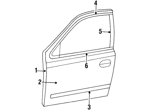 1997 Lincoln Continental Front Door & Components, Exterior Trim Window Molding Diagram for F5OY5420847AA