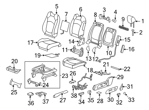 2015 Buick Enclave Driver Seat Components Headrest Guide Diagram for 22913783