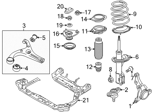 2009 Kia Rio5 Front Suspension Components, Lower Control Arm, Stabilizer Bar Front Axle Knuckle Right Diagram for 517161G100