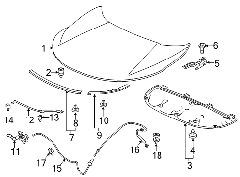 2018 Honda CR-V Hood & Components Lock Assembly, Hood Diagram for 74120-TLC-A01