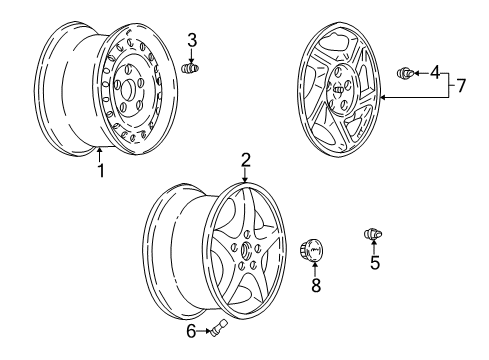 2002 Pontiac Montana Wheels, Covers & Trim Wheel Rim-16X6.5 52Mm Outside 115.0 Bellcrank *Chrome Diagram for 9594337