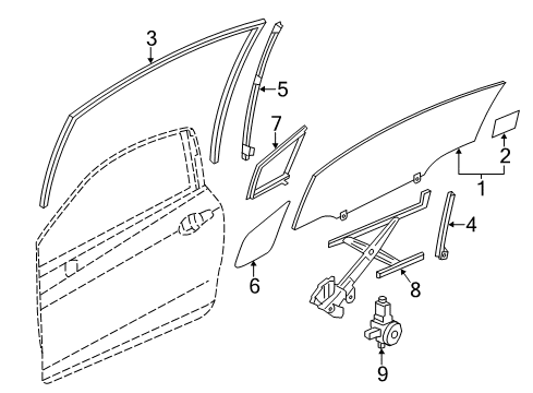 2012 Honda Civic Door - Glass & Hardware Seal, R. FR. Door Corner Diagram for 73335-TS8-A01