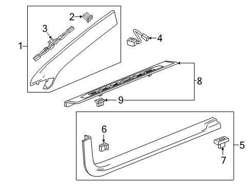 2019 Chevrolet Camaro Interior Trim - Pillars, Rocker & Floor Weatherstrip Pillar Trim Diagram for 84389078