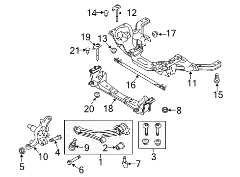 2010 Ford Mustang Front Suspension Components, Lower Control Arm, Stabilizer Bar Engine Cradle Bolt Diagram for -W711075-S439