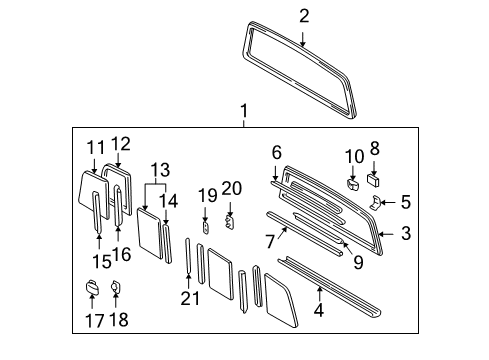 1996 Toyota Tacoma Back Glass - Glass & Hardware Weatherstrip, Back Window Glass, Center Diagram for 64835-89101