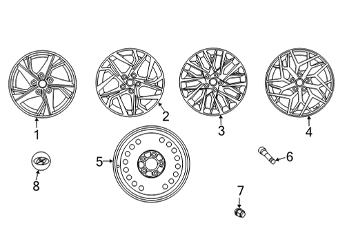 2021 Hyundai Sonata Wheels, Center Cap Aluminium Wheel Assembly Diagram for 52910-L0210
