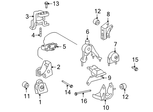 2009 Pontiac Vibe Engine & Trans Mounting Bracket, Trans Rear Mount Diagram for 88975616