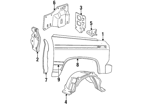 1994 Ford F-250 Fender & Components, Exterior Trim Apron Panel Diagram for F4TZ-16054-A