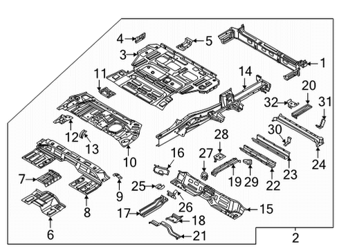 2022 Hyundai Santa Cruz Rear Body, Floor & Rails Member Assembly-RR Floor RR Cross Diagram for 65832-P2000