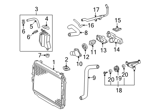 2001 Toyota Tundra Radiator & Components Radiator Assembly Diagram for 16400-0F020