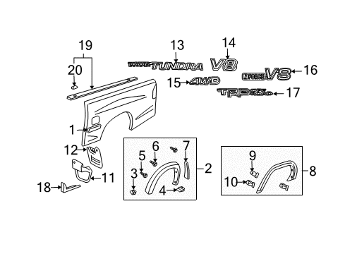 2002 Toyota Tundra Exterior Trim - Pick Up Box Nameplate Diagram for 75473-0C010