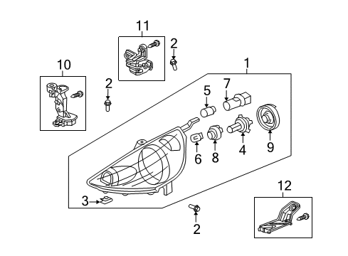 2012 Honda Fit Bulbs Leg Kit C, L. Headlight Mounting Diagram for 06150-TK6-A21