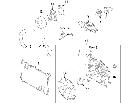 2012 Kia Rio Cooling System, Radiator, Water Pump, Cooling Fan Blower Assembly Diagram for 253801W612