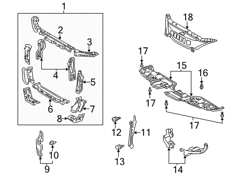 2003 Lexus ES300 Radiator Support Lock Support Diagram for 53215-33050