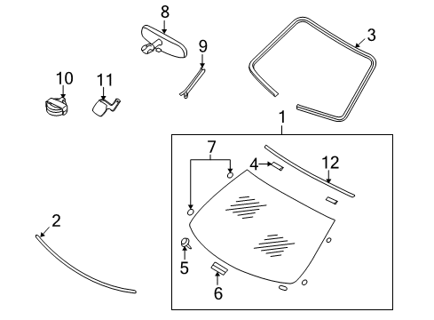 2012 Infiniti G25 Windshield Glass, Reveal Moldings Inside Mirror Cover Diagram for 96329-CD001