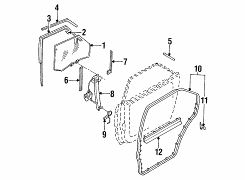 1996 Infiniti Q45 Front Door Guide Rail-Door Window, Rear LH Diagram for 82251-68U00