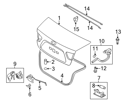 2009 Hyundai Elantra Lift Gate Trunk Lid Lock Assembly Diagram for 81250-2HA00