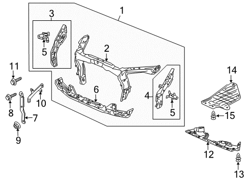 2013 Acura ZDX Radiator Support, Splash Shields Member Set, Left Front Bulkhead Side Diagram for 04611-SZN-A00ZZ