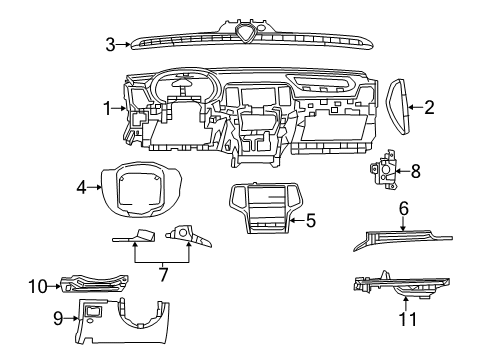 2015 Dodge Durango Instrument Panel Components APPLIQUE-Instrument Panel Diagram for 1UQ70AAAAA